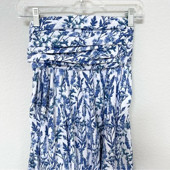 J. Crew Collection Strapless Bow Back Maxi Dress Meadow Print Blue Floral Size 2